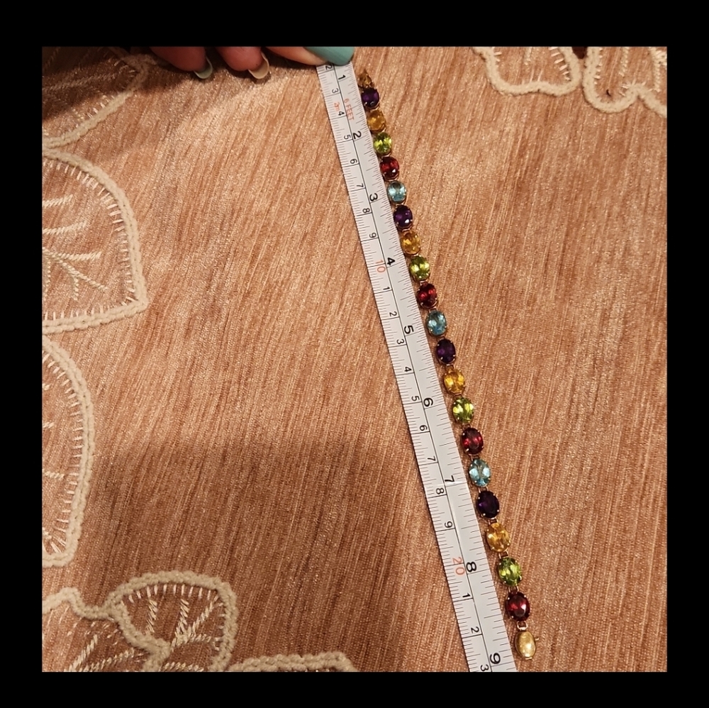 14k Solid Gold Multicolor Oval Gemstone Tennis Br… - image 7